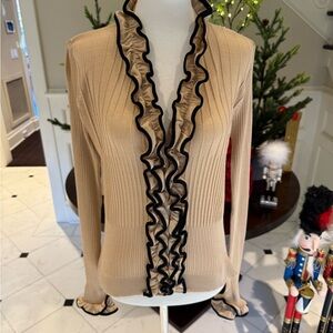 Anne Fontaine Beige Cardigan with Black Accents ABSOLUTELY STUNNING